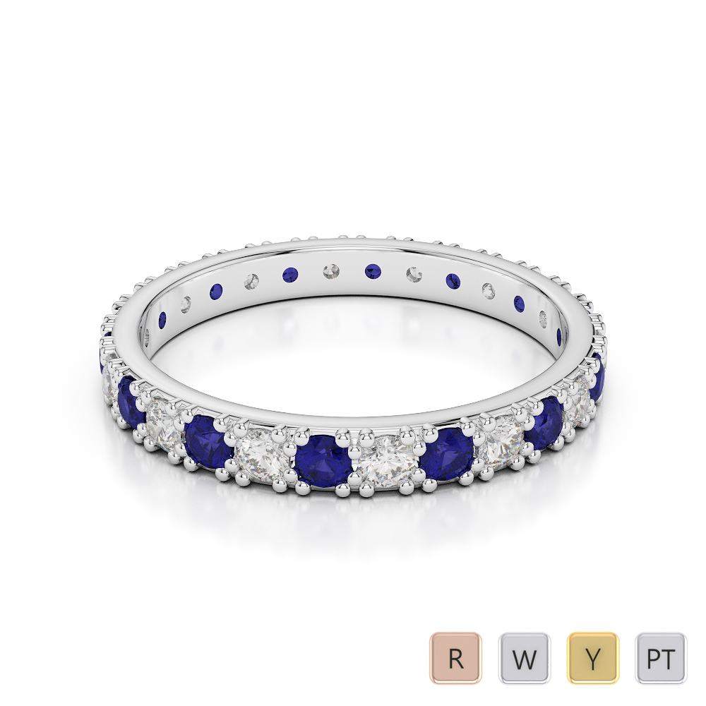 2.5 MM Prong Set Blue Sapphire Full Eternity Ring With Diamond 0405