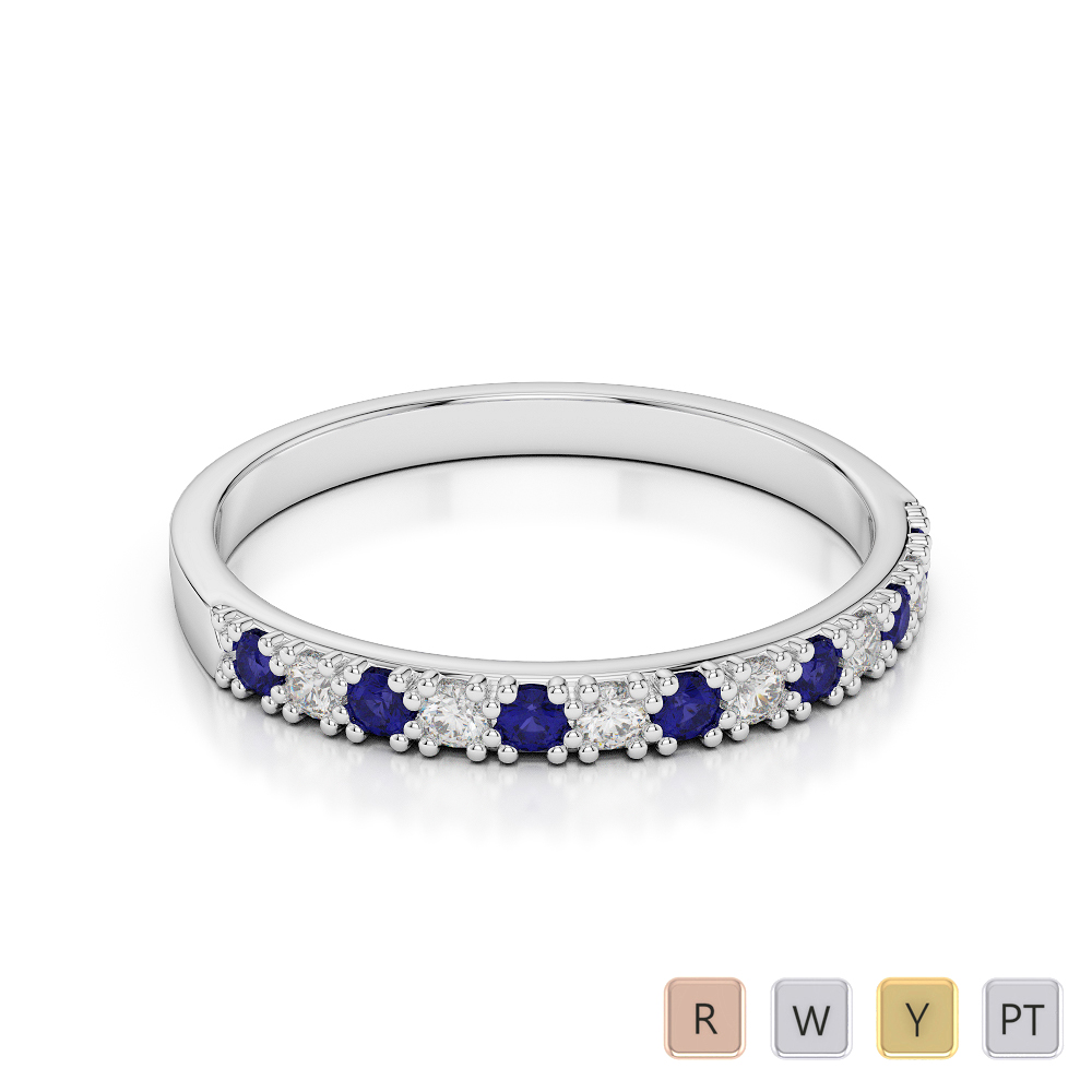 2.5 MM Prong Set Blue Sapphire Half Eternity Ring With Diamond 0407