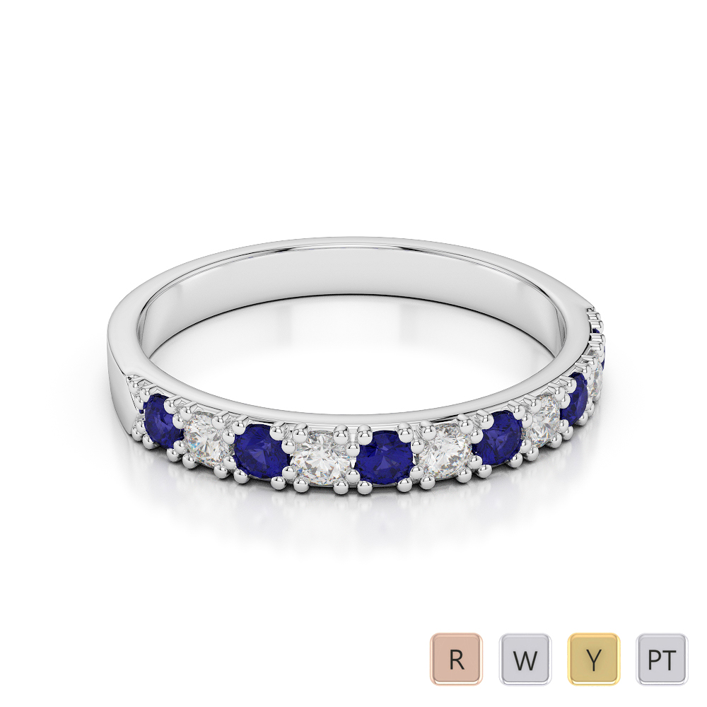 3 MM Round Cut Diamond & Blue Sapphire Half Eternity Ring 0408