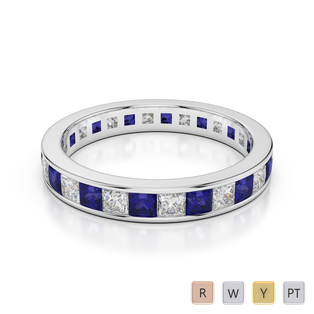 3 MM Princess Cut Blue Sapphire Full Eternity Ring With Diamond 0411