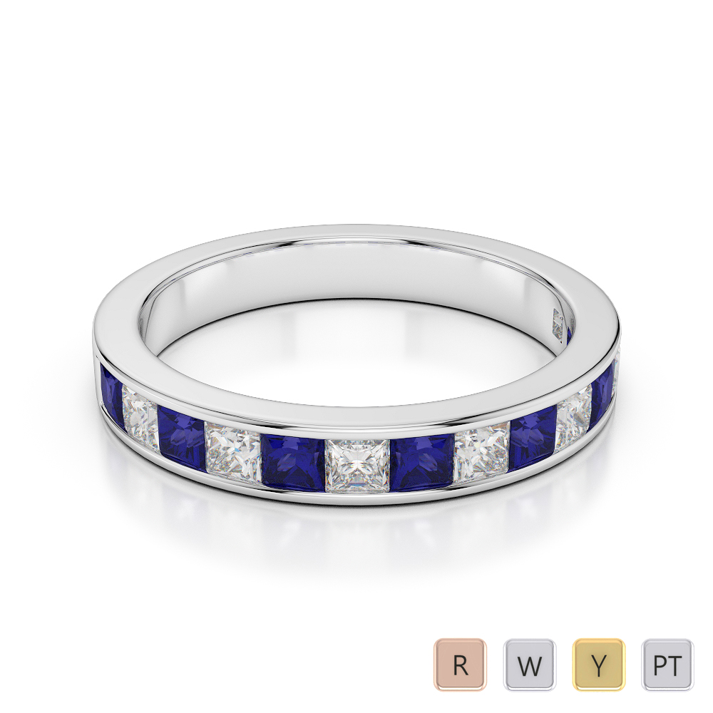 3 MM Channel Set Blue Sapphire & Diamond Half Eternity Ring 0414