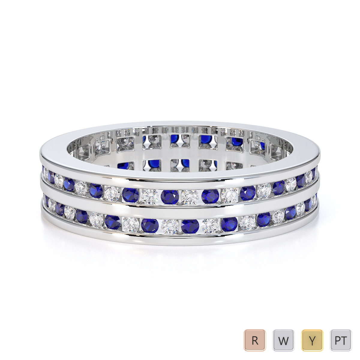 Channel Set Blue Sapphire & Diamond Full Eternity Ring 0426