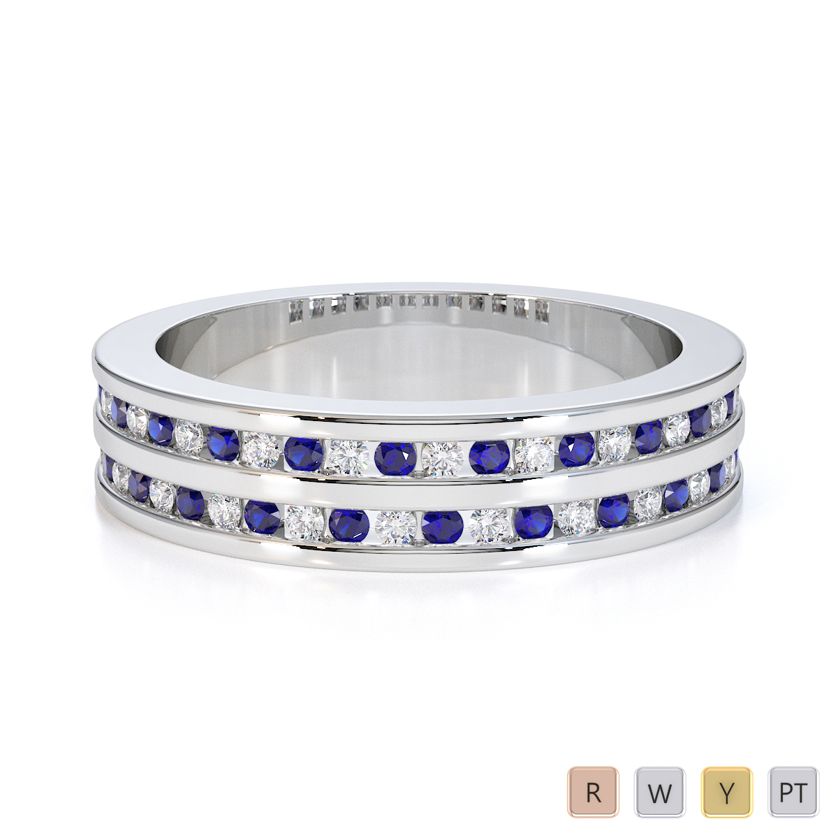 Channel Set Diamond and Blue Sapphire Half Eternity Ring 0427