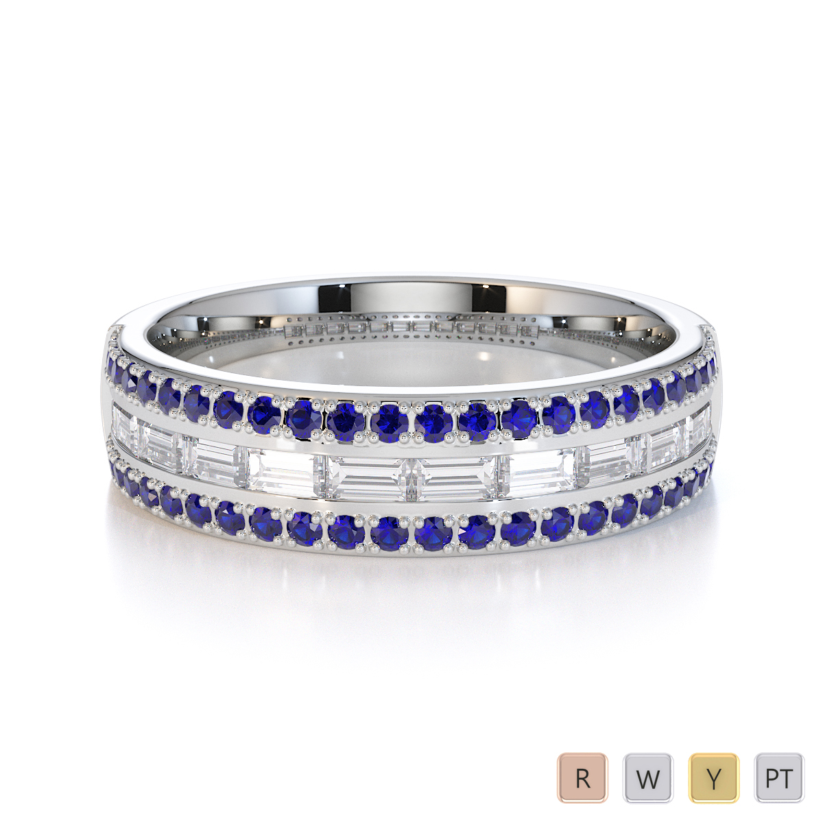 Channel Set Diamond & Prong Set Blue Sapphire Half Eternity Ring 0433