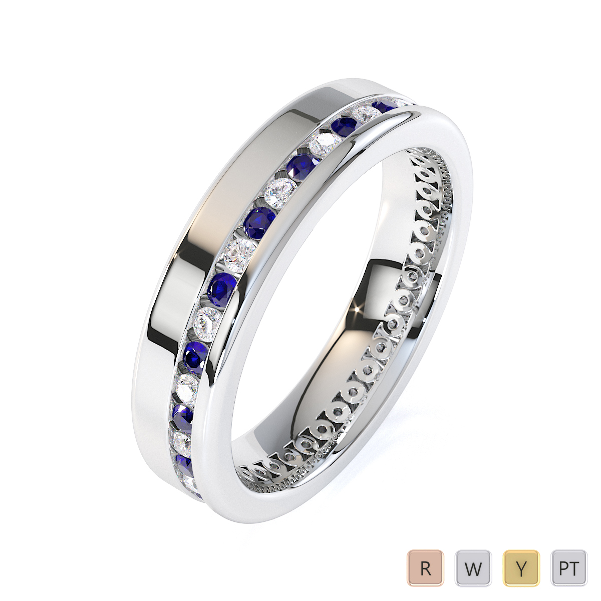 Round Cut Diamond and Blue Sapphire Full Eternity Ring 0438