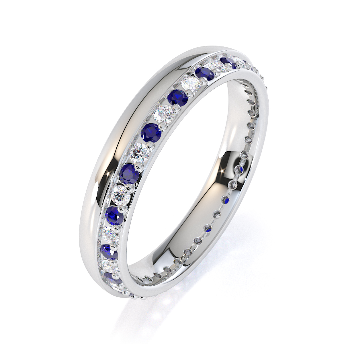 Channel and Prong Set Blue Sapphire Full Eternity Ring With Diamond 0440