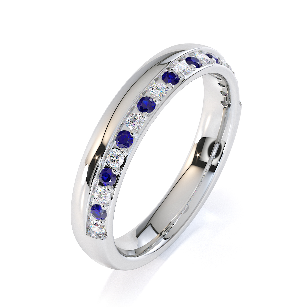 Channel and Prong Set Diamond Half Eternity Ring With Blue Sapphire 0441