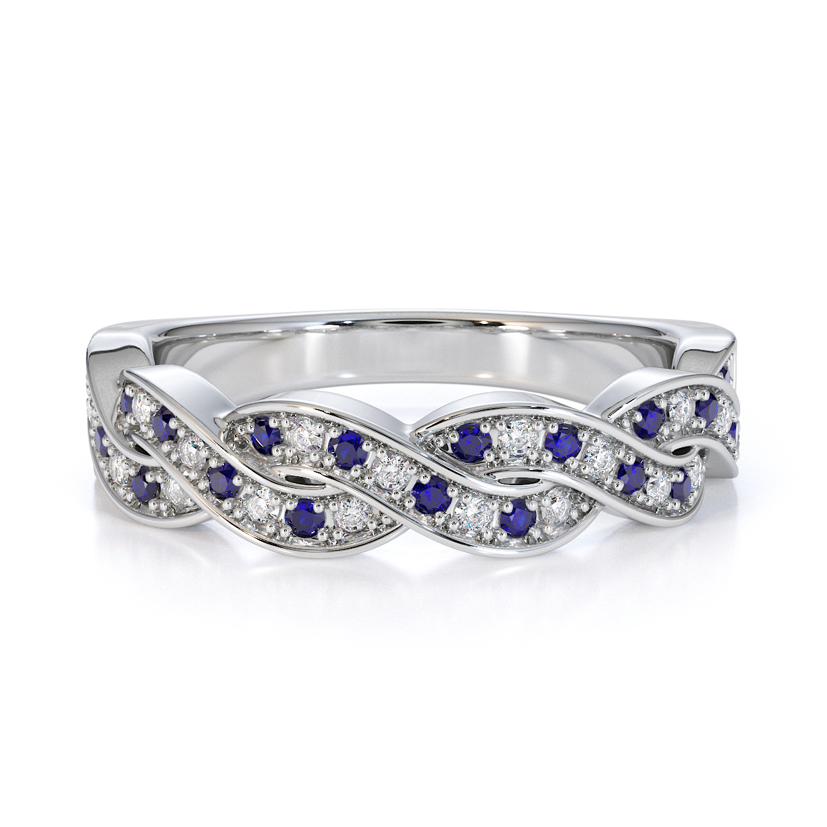 Round Cut Blue Sapphire Half Eternity Ring With Diamond 0445