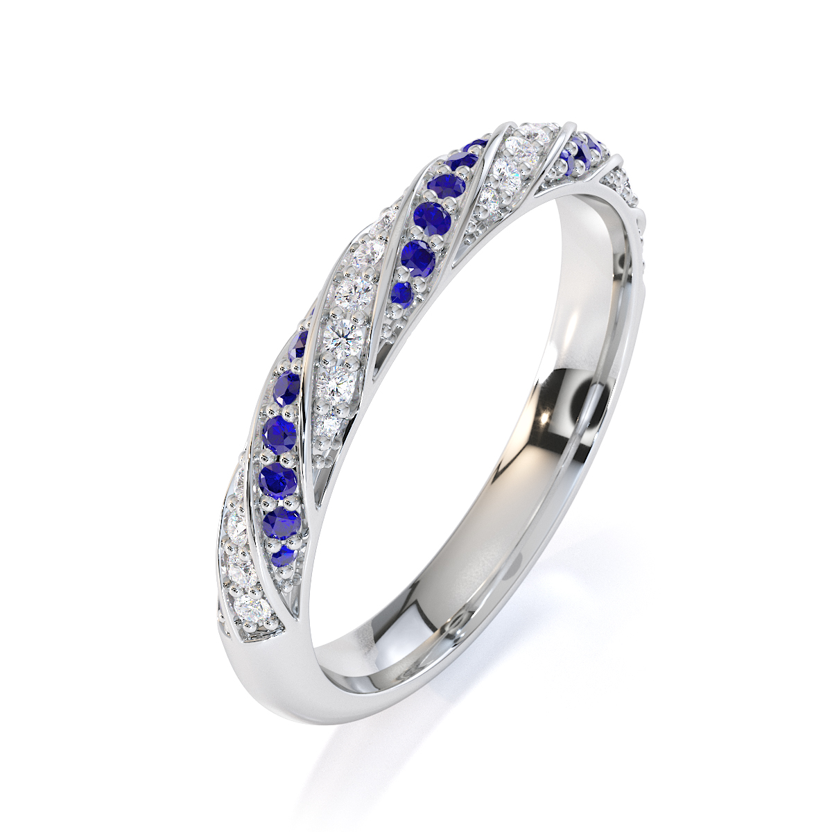 Prong Set Diamond & Blue Sapphire Half Eternity Ring 0453