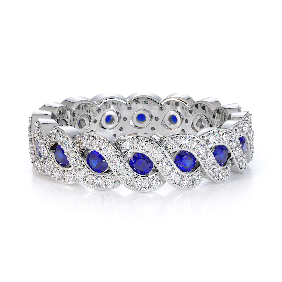 Channel Set Blue Sapphire & Prong Set Diamond Full Eternity Ring 0456