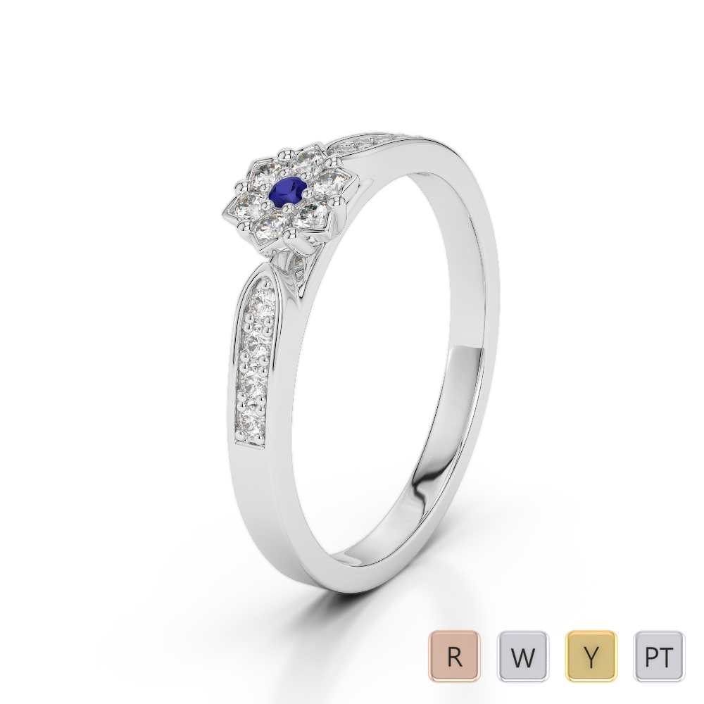 Round Cut Blue Sapphire & Diamond Engagement Ring 0224