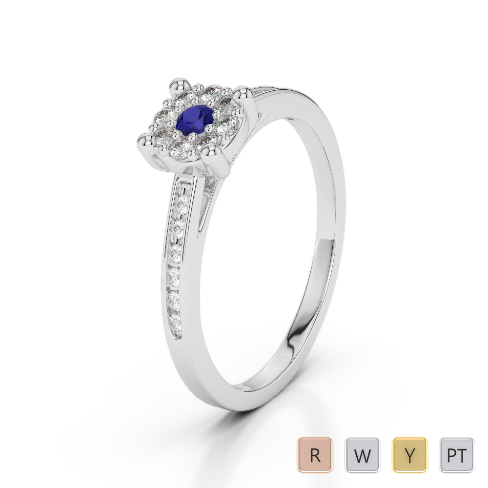 Round Cut Blue Sapphire and Diamond Engagement Ring 0225