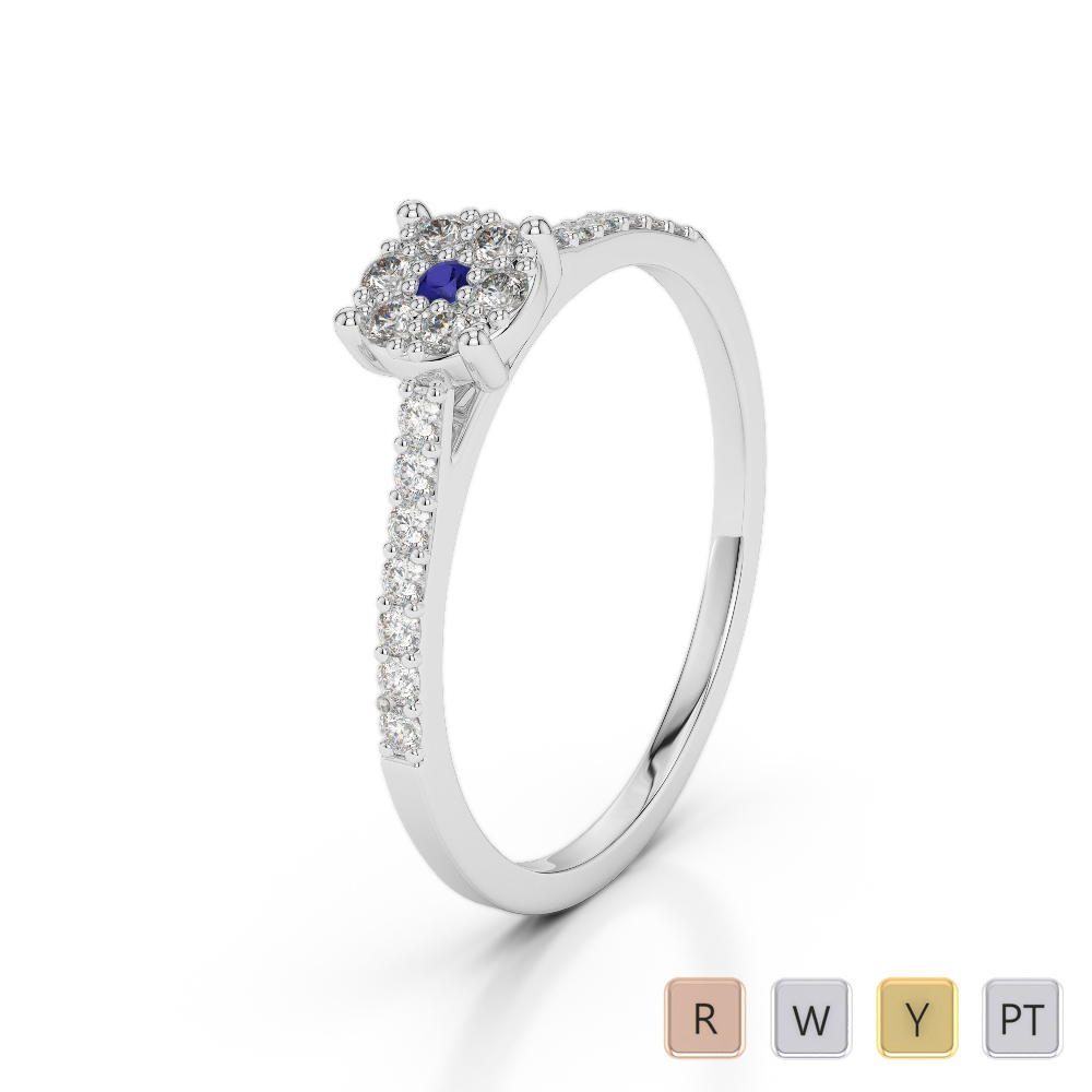 6 Claw Set Blue Sapphire & Diamond Engagement Ring 0236