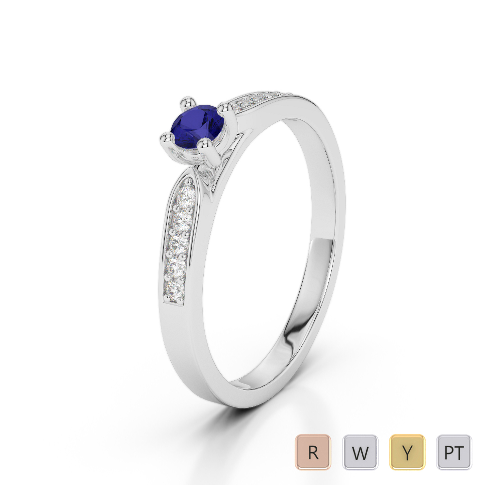 4 Claw Set Blue Sapphire & Diamond Engagement Ring 0227