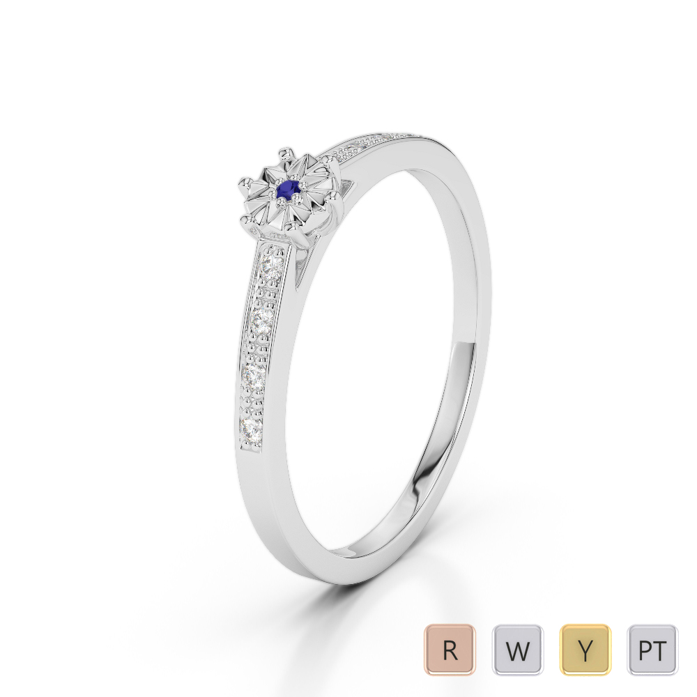 9 Stone Round Cut Blue Sapphire & Diamond Engagement Ring 0229