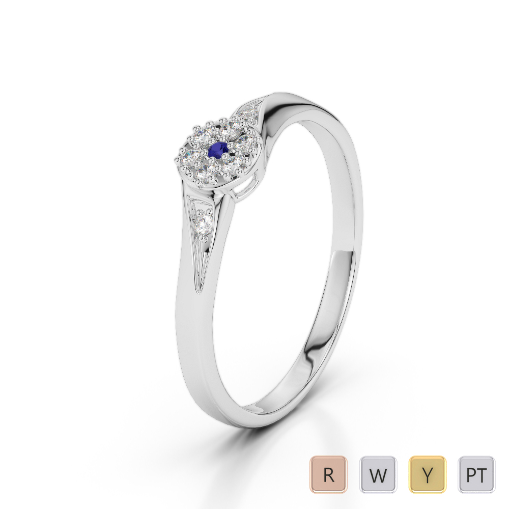 Nine Stone Blue Sapphire & Diamond Engagement Ring 0230
