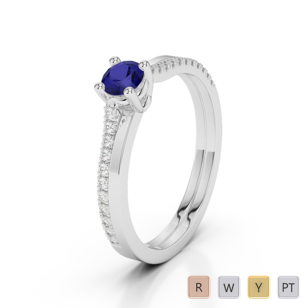 Claw Set Blue Sapphire Engagement Ring With Diamond 0232