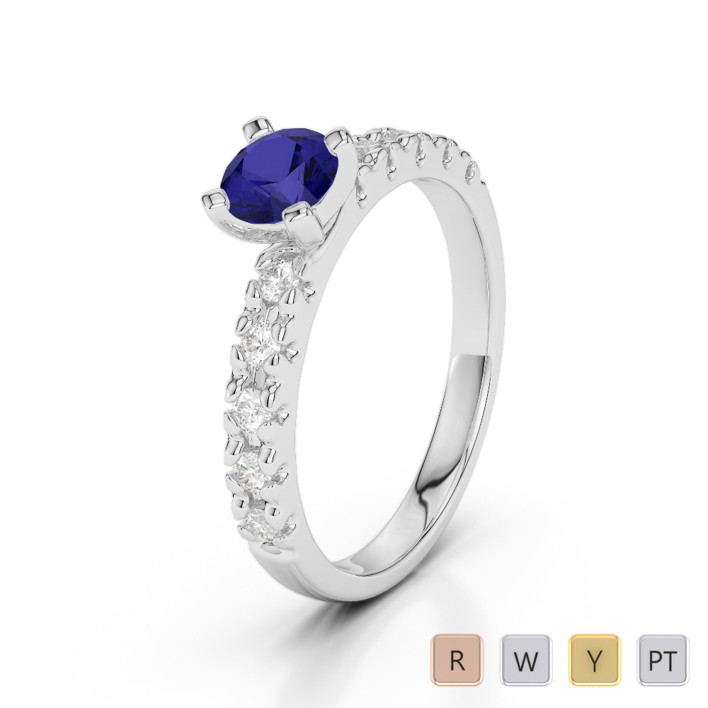 Claw Set Diamond Engagement Ring With Blue Sapphire 0233