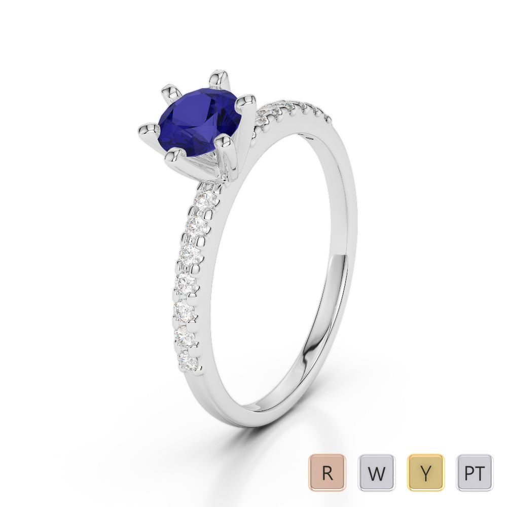 Six Claw Set Blue Sapphire & Diamond Engagement Ring 0234