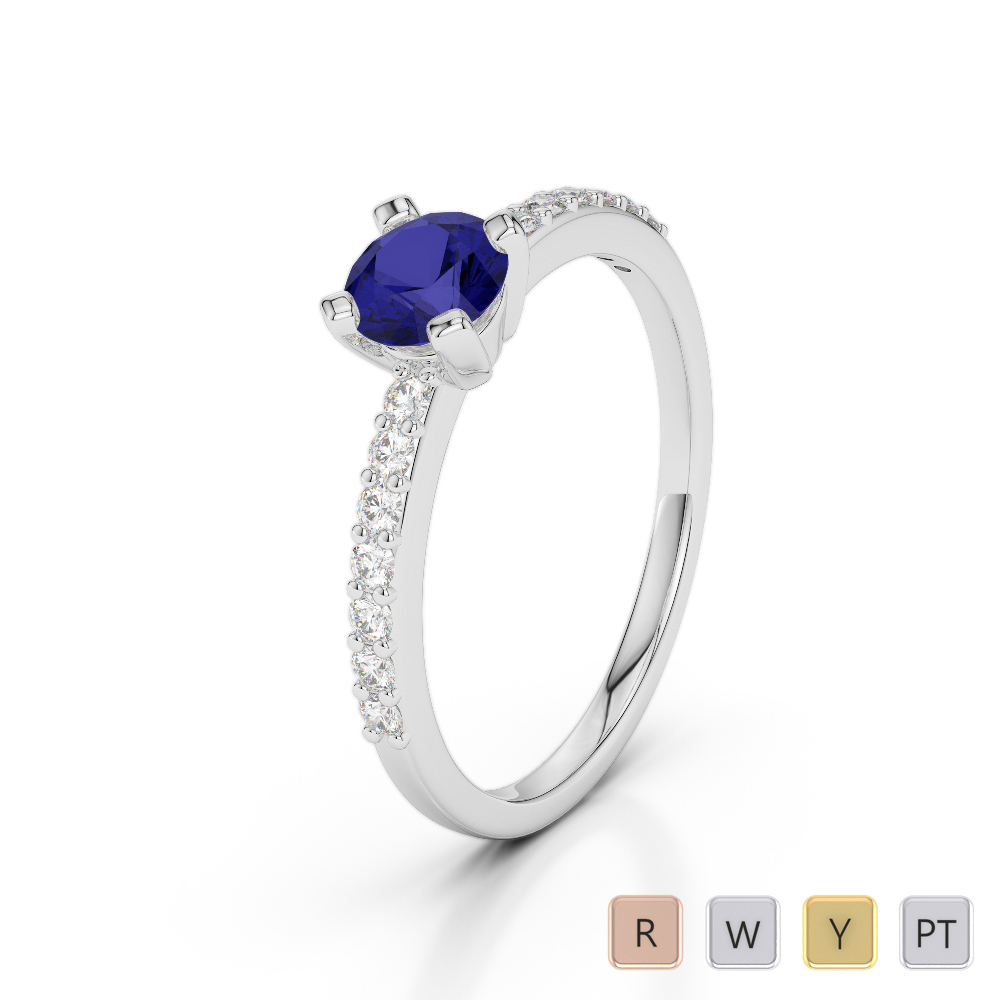 Four Prong Set Blue Sapphire and Diamond Engagement Ring 0235