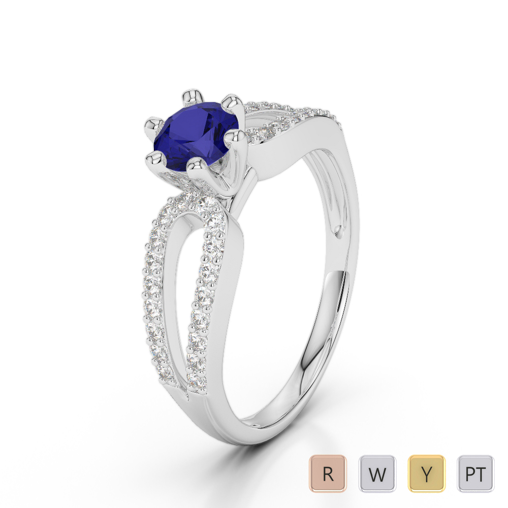 Six Prong Set Blue Sapphire and Diamond Engagement Ring 0237