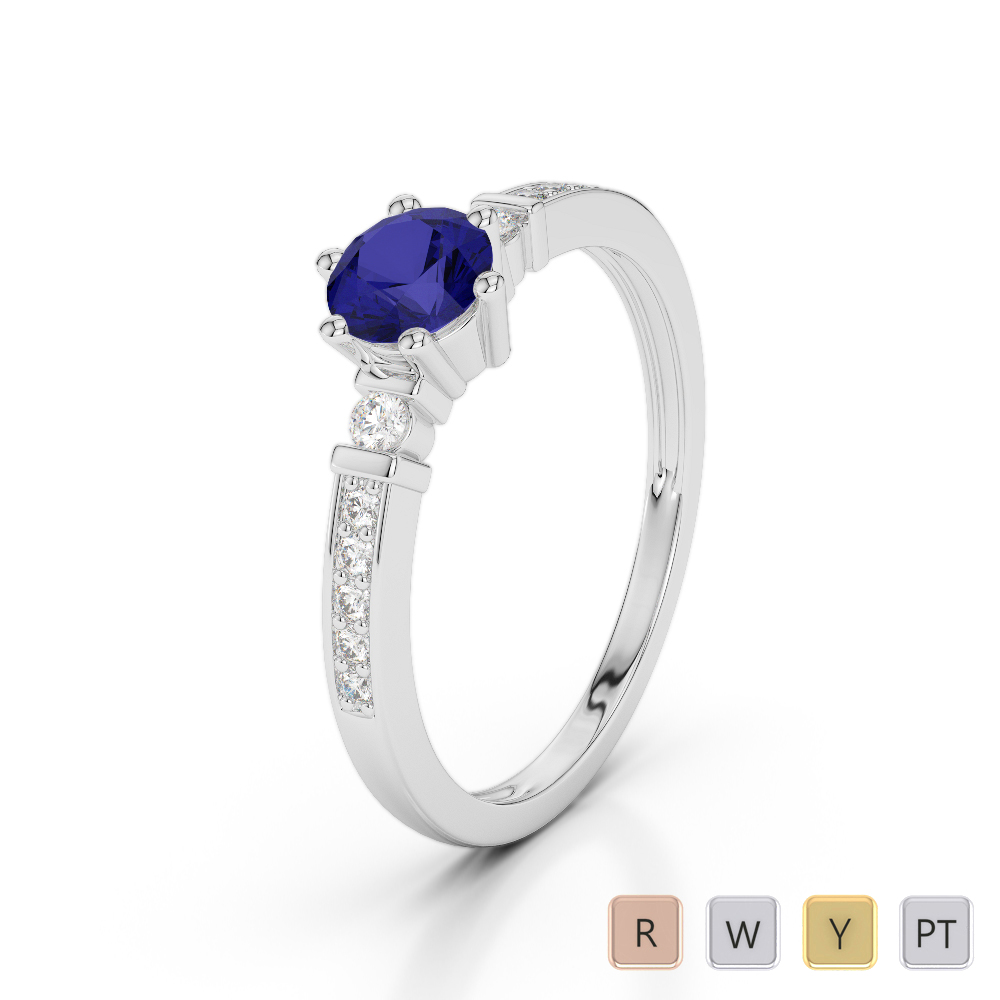 Prong Set Blue Sapphire Engagement Ring With Diamond 0239