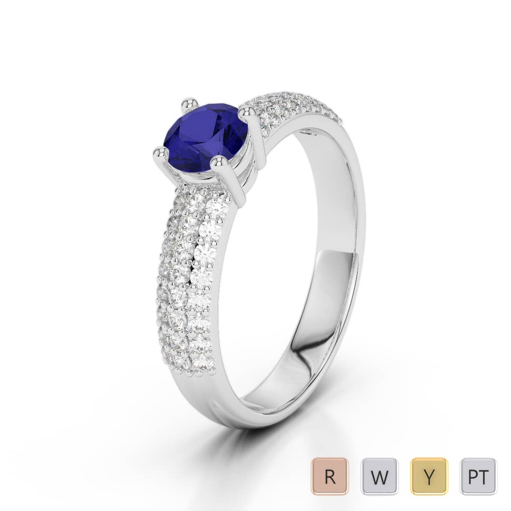 Prong Set Blue Sapphire Engagement Ring With Diamond 0241