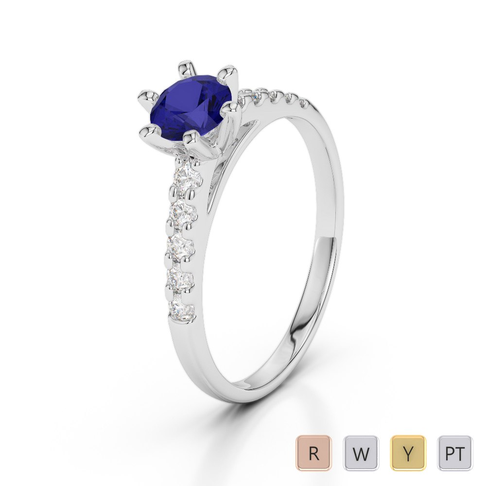 6 Prong Set Engagement Ring With Blue Sapphire & Diamond 0242