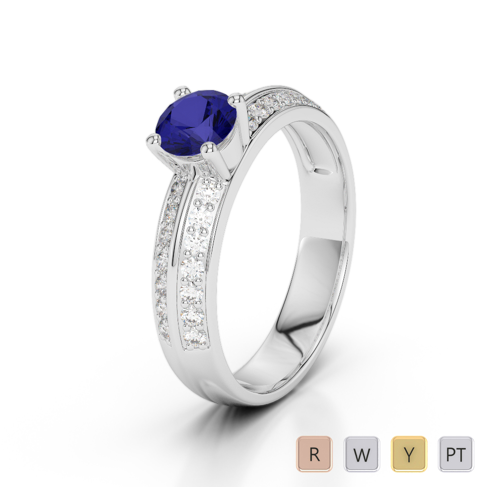 Prong Set Blue Sapphire and Diamond Engagement Ring 0245