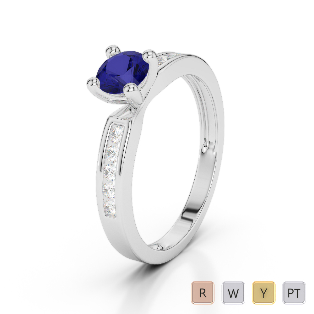 Prong Set Blue Sapphire & Channel Set Diamond Engagement Ring 0246
