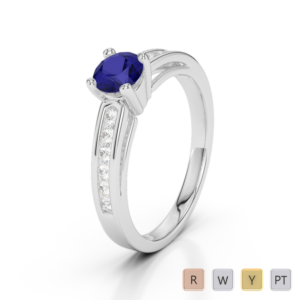 Prong Set Blue Sapphire & Channel Set Diamond Engagement Ring 0248