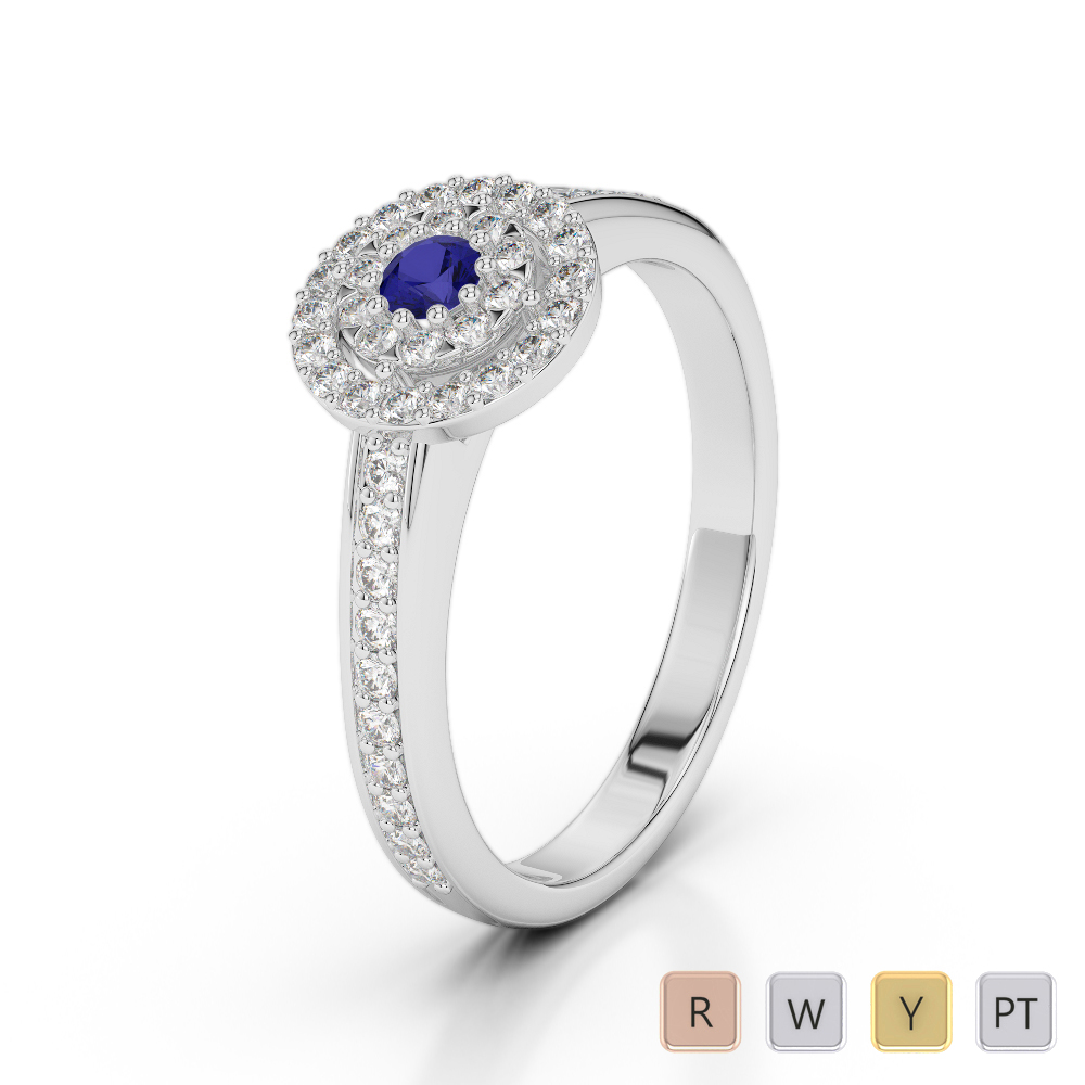 Round Cut Blue Sapphire Engagement Ring With Diamond 0250