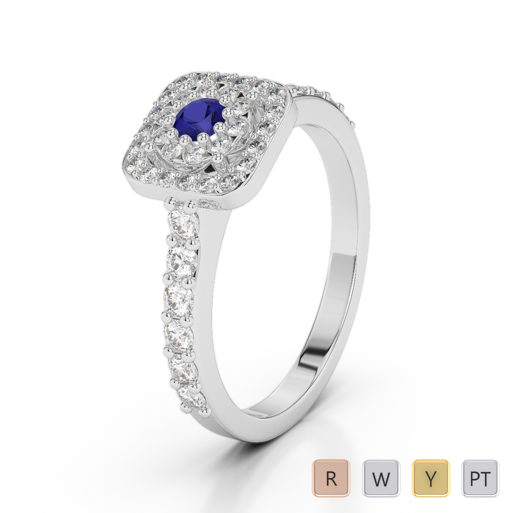 Prong Set Blue Sapphire Engagement Ring With Diamond 0251
