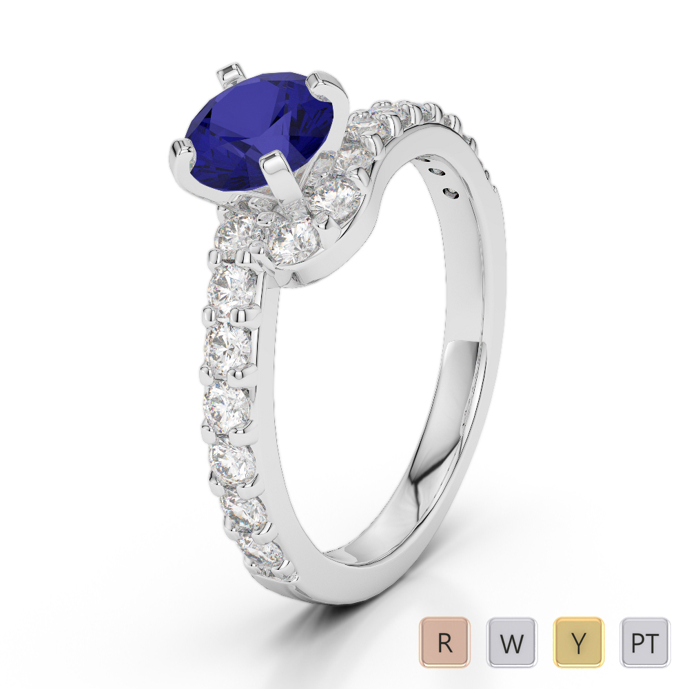 4 Prong Set Blue Sapphire Engagement Ring With Diamond 0259