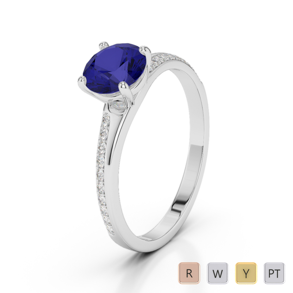 Prong Set Blue Sapphire Engagement Ring With Diamond 0265