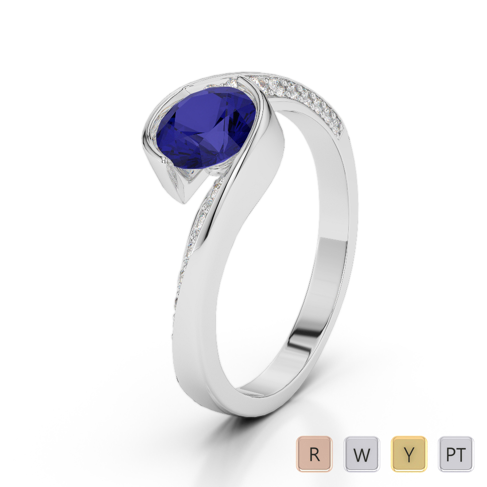 Bezel Set Blue Sapphire & Prong Set Diamond Engagement Ring 0267
