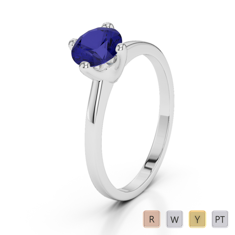 Round Cut Single Stone Blue Sapphire Engagement Ring 0271
