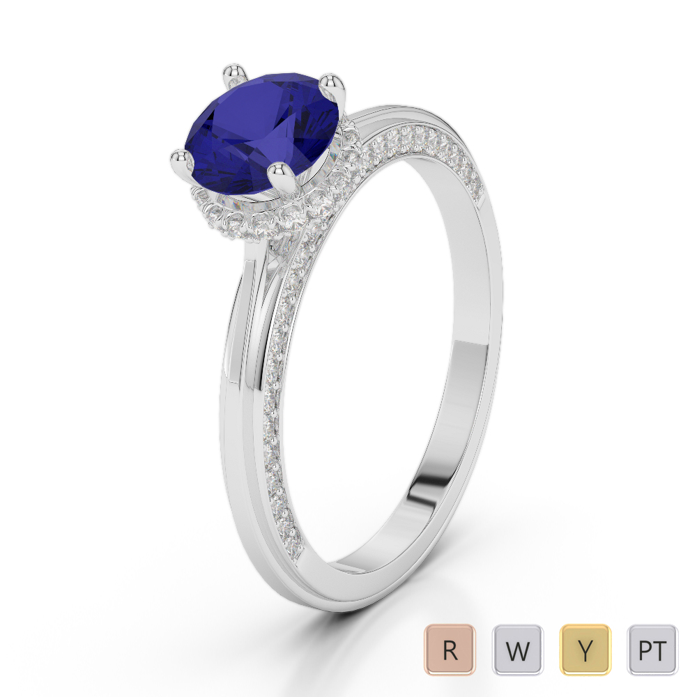 Hidden Diamond Engagement With Blue Sapphire Ring 0274