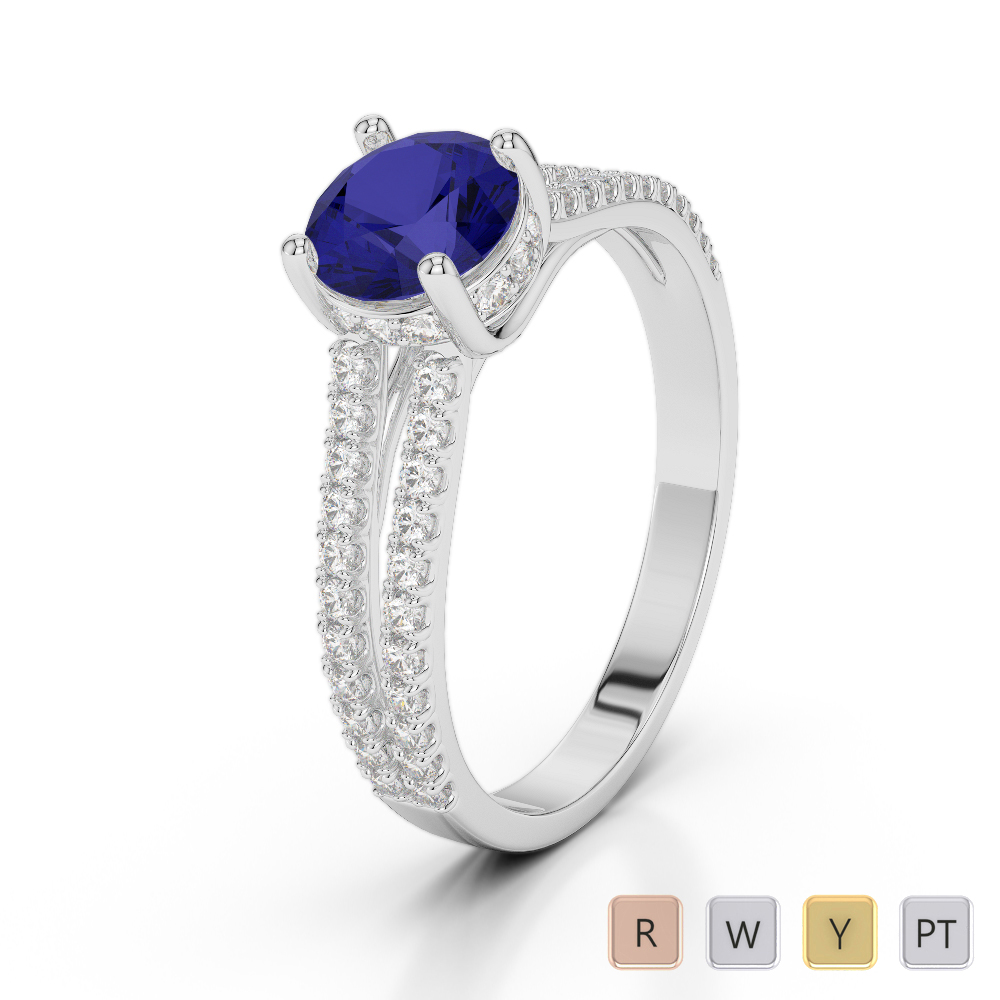 Round Cut Blue Sapphire & Diamond Engagement Ring 0275