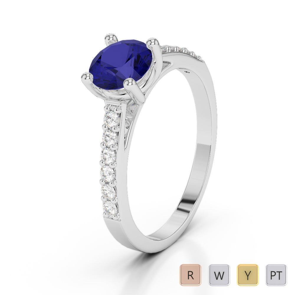 Prong Set Blue Sapphire and Diamond Engagement Ring 0278