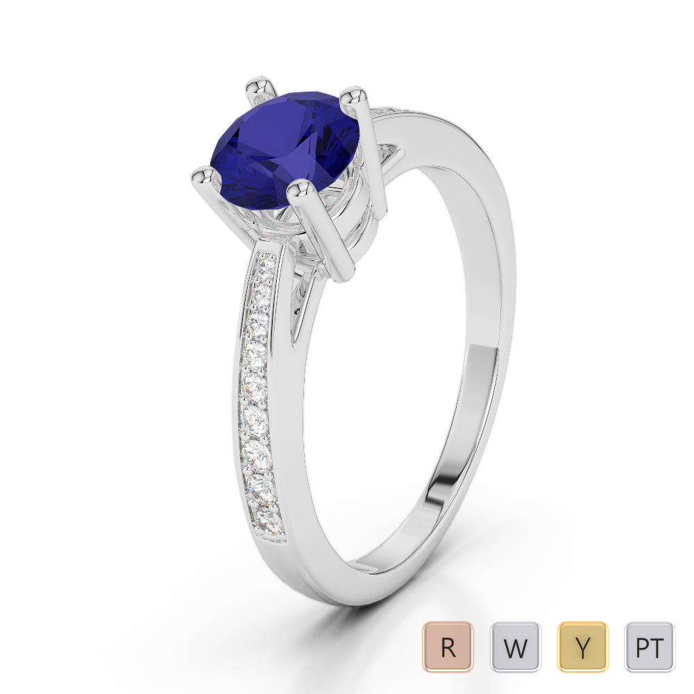 Prong Set Blue Sapphire Engagement Ring With Diamond 0283