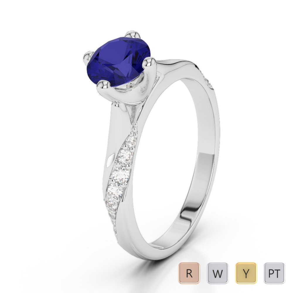 Prong Set Blue Sapphire Engagement Ring With Diamond 0287