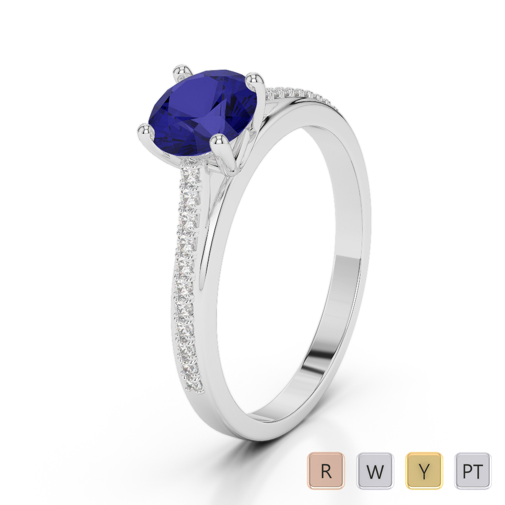 Round Cut Blue Sapphire Engagement Ring With Diamond 0288