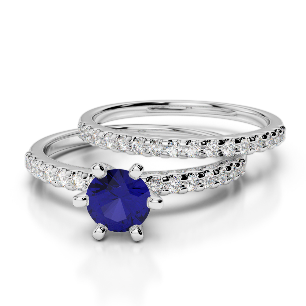 Claw Set Bridal Set Ring With Blue Sapphire and Diamond 0300