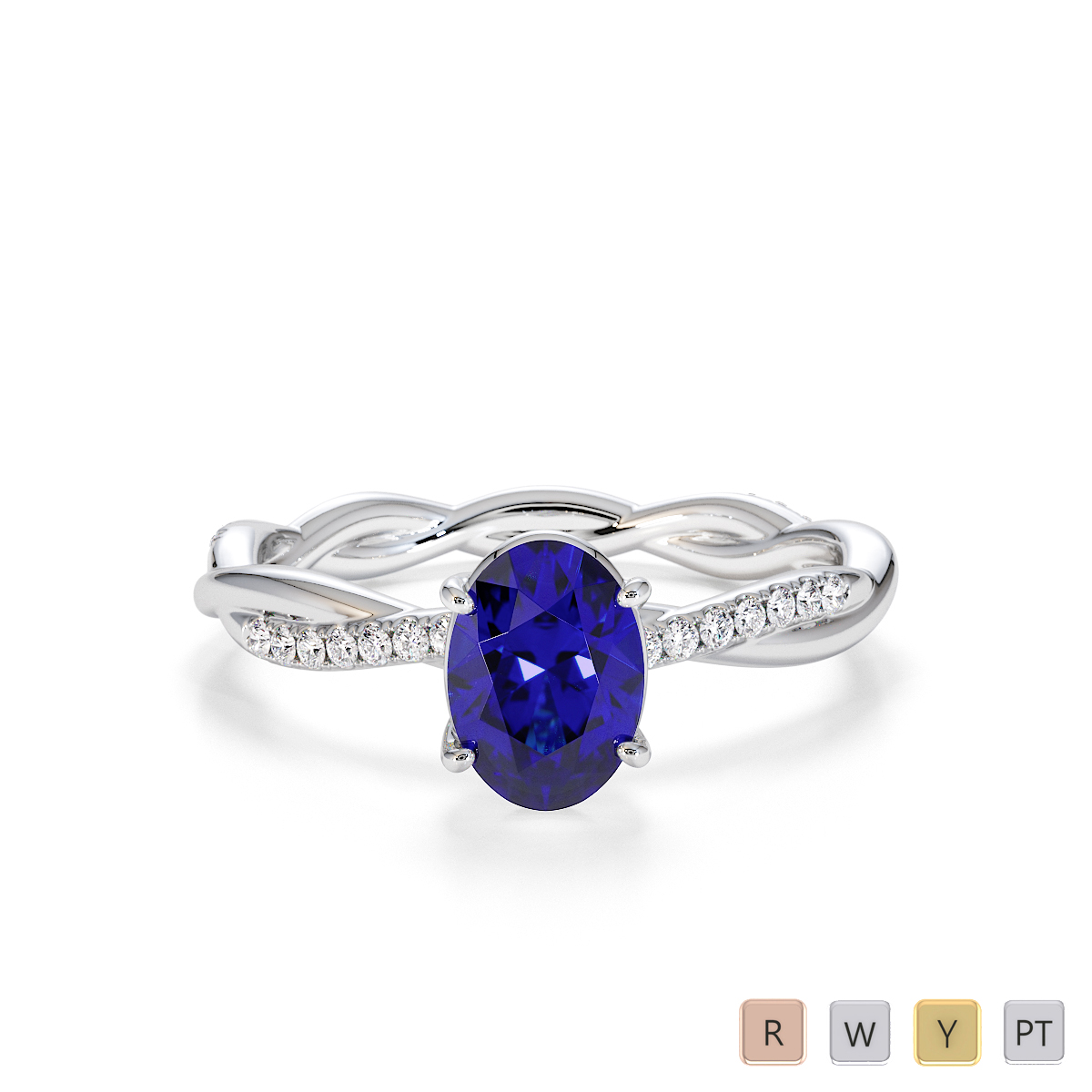 7x5mm Oval Shape Blue Sapphire Engagement Ring With Diamond 0765