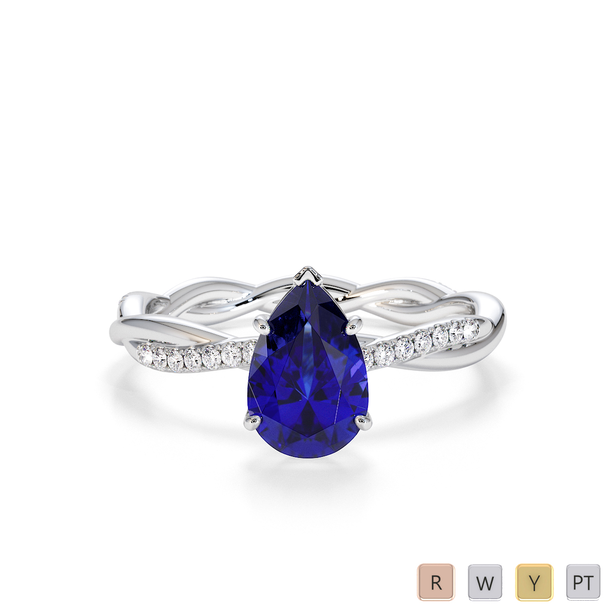 8x5mm Pear Shape Blue Sapphire and Diamond Engagement Ring 0766