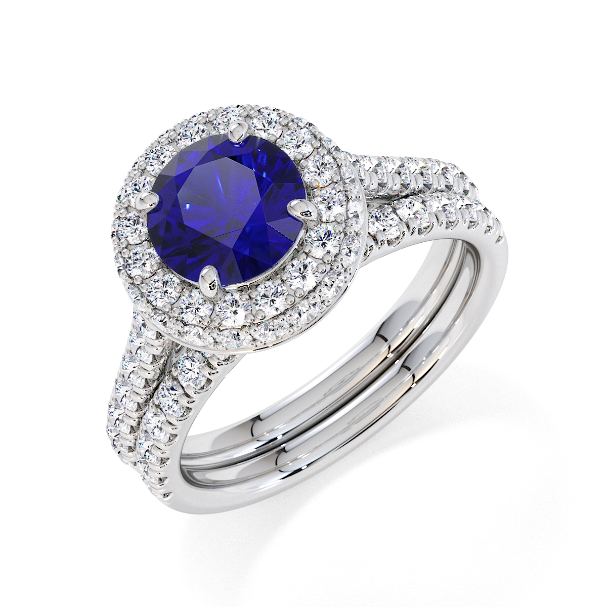 Prong Set Diamond and Blue Sapphire Engagement Ring 0776