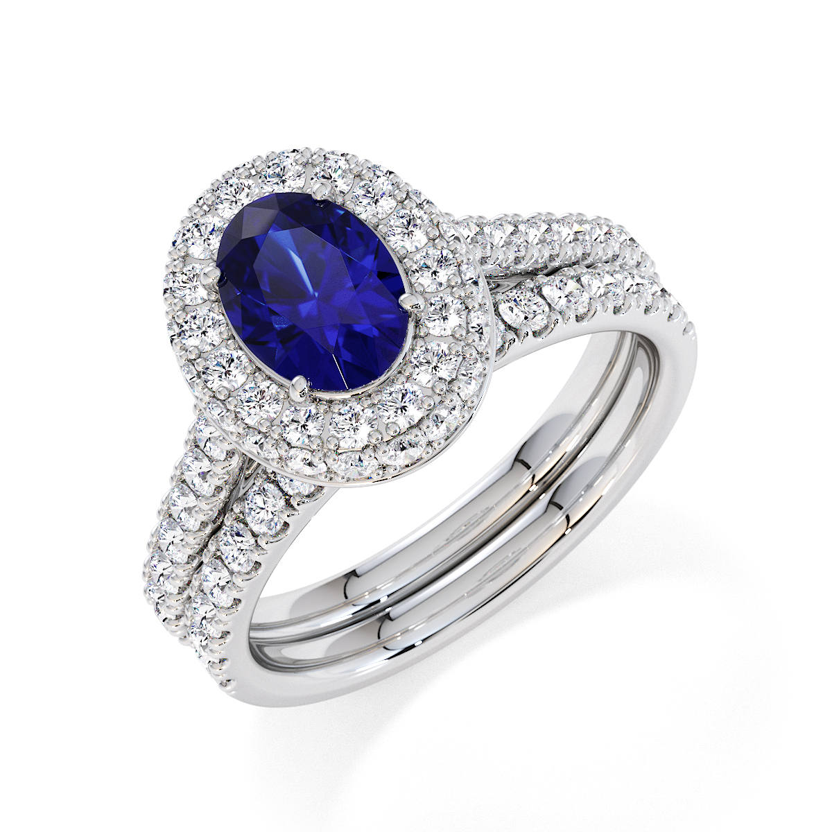 Oval Shape Blue Sapphire and Diamond Engagement Ring 0777