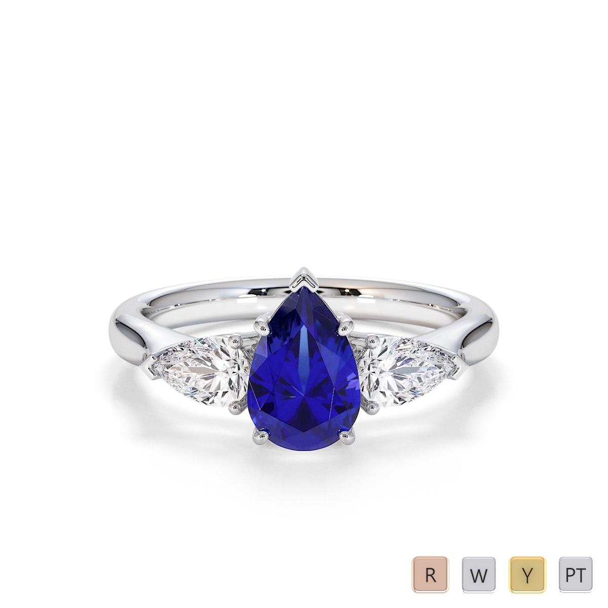 Pear Diamond & Pear Shape Blue Sapphire Engagement Ring 0787