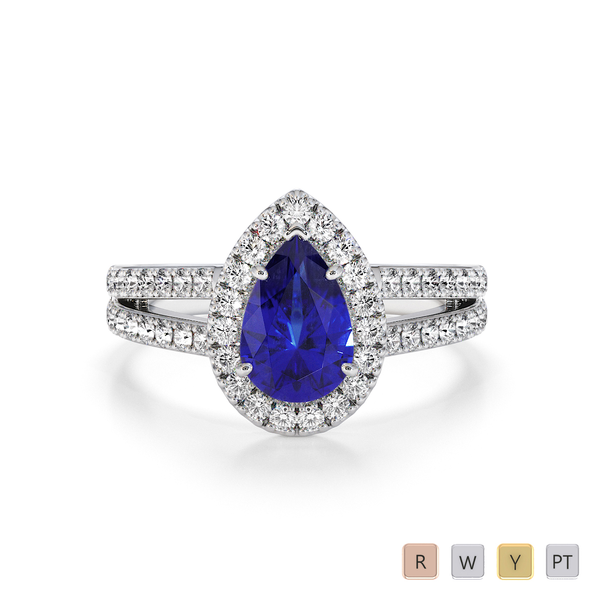 Pear Shape Blue Sapphire and Diamond Engagement Ring 0794